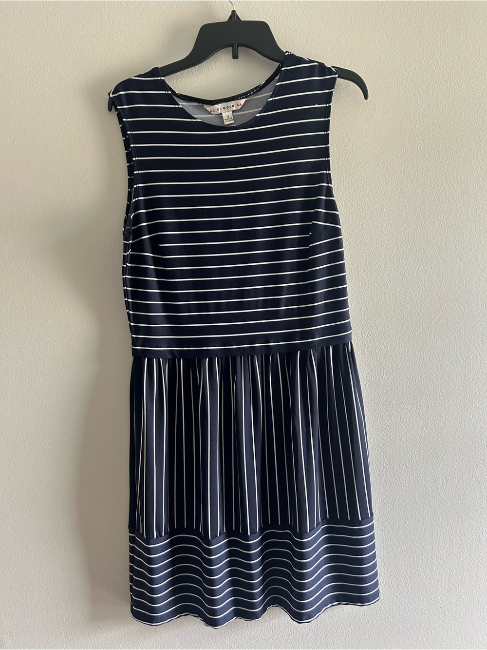 Aa Studio Navy and White Striped Sleeveless Dress